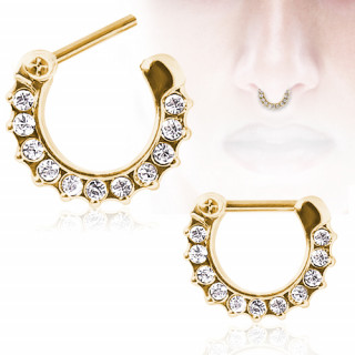 Piercing septum plaqué or à arc de strass clairs