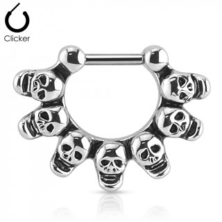 Piercing septum style cannibal orné de 7 petits cranes