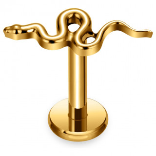 Piercing serpent dor� en Titane pour l�vre ou oreille (� filetage interne)