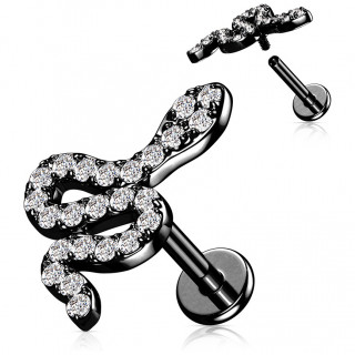 Piercing serpent Noir pav de strass (lvre, hlix, flat...)