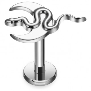Piercing serpent sur lune en pour l�vre ou oreille (� filetage interne)