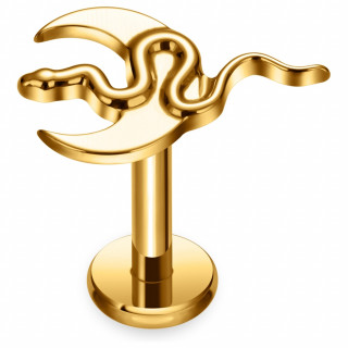 Piercing serpent sur lune en Titane dor� pour l�vre ou oreille (� filetage interne)