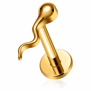 Piercing Spermatozode en Titane dor pour lvre et oreille ( filetage interne)
