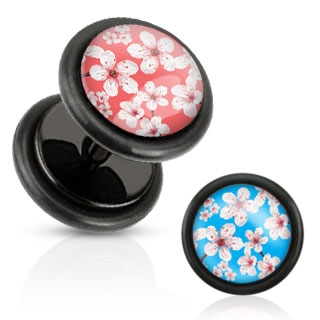 Piercing style faux plug  fleurs de cerisiers