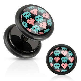 Piercing style faux plug  motif style space invader