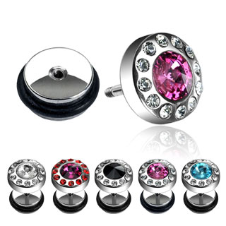 Piercing style faux plug acier auréolé de strass