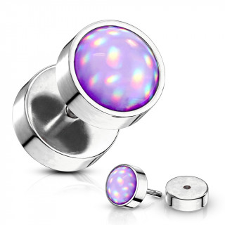 Piercing style faux plug acier serti epoxy - Pourpre