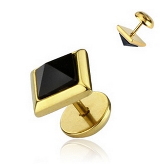 Piercing style faux plug dor  pyramide Onyx