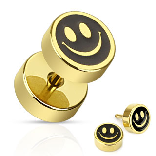 Piercing emoticone style faux plug dor et noir