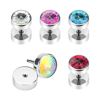 Piercing style faux plug en acier  cristal enchass