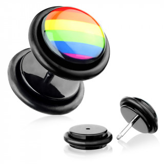 Piercing style faux plug en acrylique - Drapeau arc en ciel