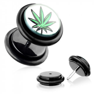 Piercing style faux plug en acrylique - Feuille cannabis
