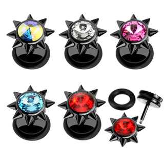 Piercing style faux plug noir serti  piques