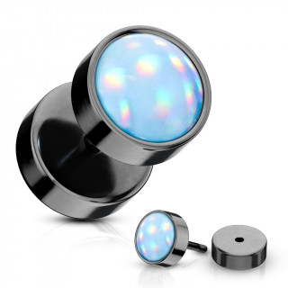 Piercing style faux plug noir serti epoxy - Bleu