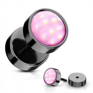 Piercing style faux plug noir serti epoxy - Rose