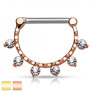 Piercing téton à clips en arc perlé et serti de six pierres rondes