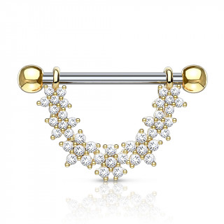 Piercing tton  7 fleurs relies paves de strass - Dor