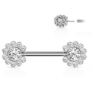 Piercing tton acier push-in  fleurs de strass