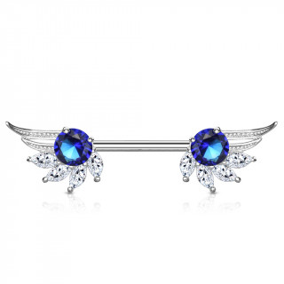 Piercing tton ailes d'ange majestueuses  strass clairs et bleu