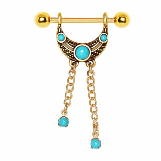 Piercing téton antique plaqué or à turquoises