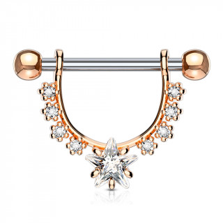 Piercing téton à arc cuivré fleuri et étoile strass