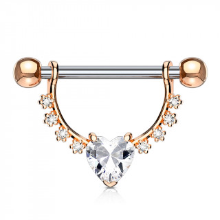 Piercing tton  arc cuivr fleuri et gros coeur strass