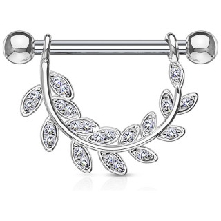 Piercing tton arc de feuilles pav de strass