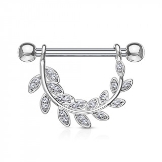 Piercing tton arc de feuilles pav de strass