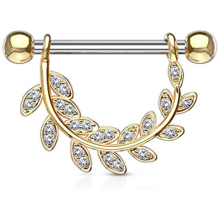 Piercing tton arc de feuilles pav de strass - Dor