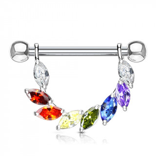 Piercing tton  arc de pierres arc en ciel tailles en marquises