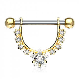 Piercing tton  arc dor fleuri et toile strass