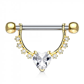 Piercing tton  arc dor fleuri et gros coeur strass