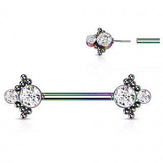 Piercing teton Arc en ciel push-in double strass perl