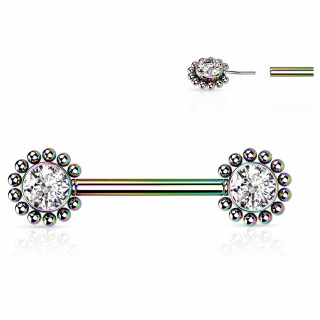 Piercing tton Arc en ciel push-in  fleurs strass perles