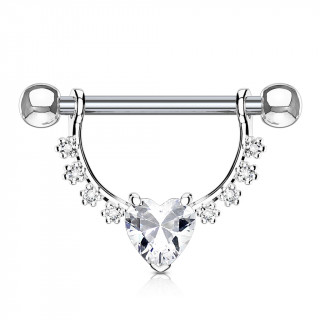 Piercing téton à arc fleuri et gros coeur strass