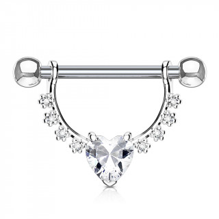 Piercing tton  arc fleuri et gros coeur strass