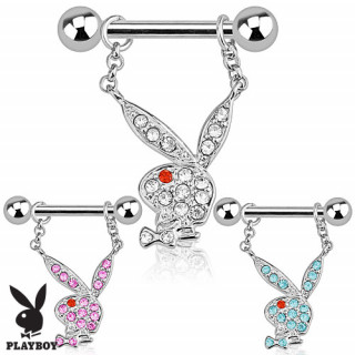 Piercing téton avec pendentif lapin Playboy multi-strass bicolore