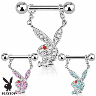 Piercing tton avec pendentif lapin Playboy multi-strass bicolore