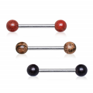 Piercing tton barbell  boules en bois naturel