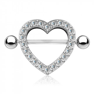 Piercing tton bouclier coeur pav de strass - Clair