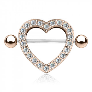 Piercing tton bouclier coeur pav de strass - Cuivr et clair