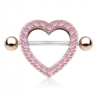 Piercing tton bouclier coeur pav de strass - Cuivr et rose