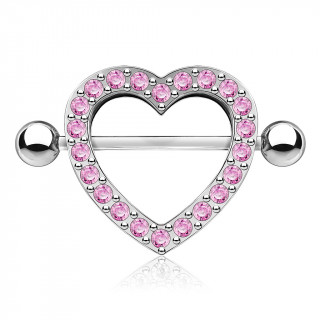 Piercing tton bouclier coeur pav de strass - Rose