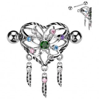 Piercing tton bouclier coeur style attrape-rves multicolore