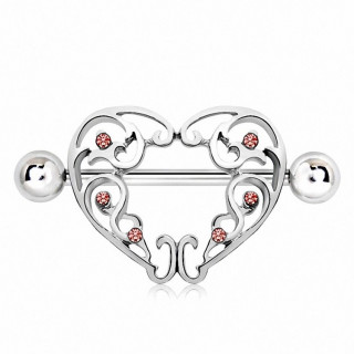 Piercing tton bouclier coeur vintage  strass roses