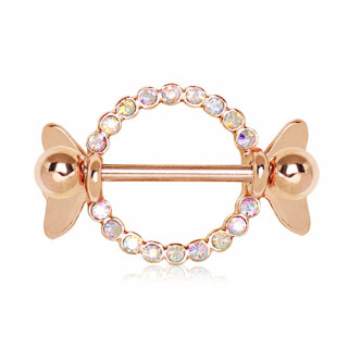 Piercing téton bouclier cuivré serti style bonbon