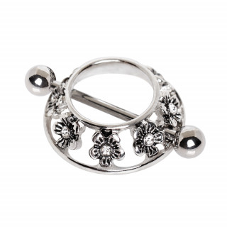 Piercing téton bouclier de fleurs à strass