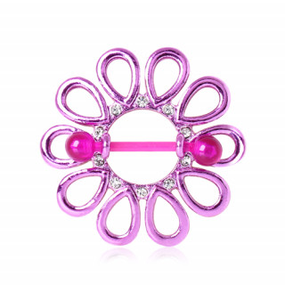 Piercing tton bouclier fleur violette  strass