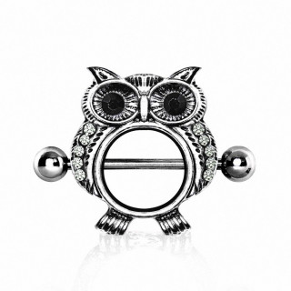 Piercing téton bouclier hibou à strass