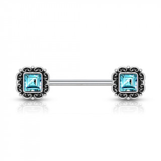 Piercing téton à cadres victoriens sertis - Bleu aqua